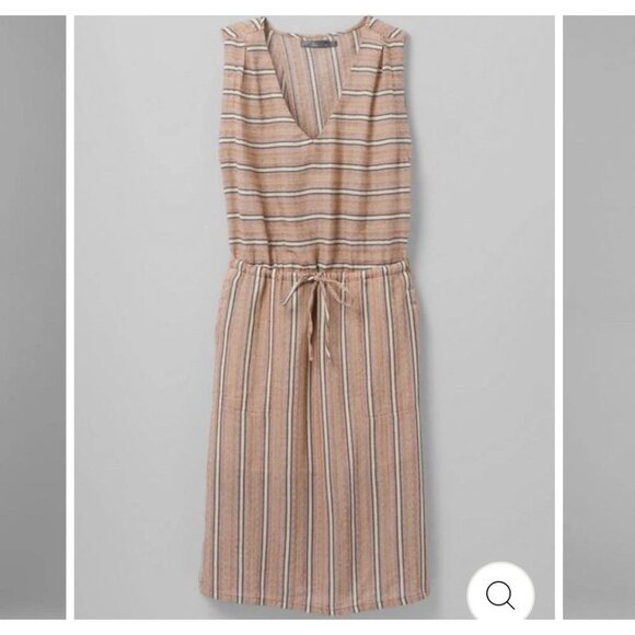 Prana Ecotropics Organic Cotton Copper Striped Dress Back Cut-Out Pockets Size M - Picture 3 of 12